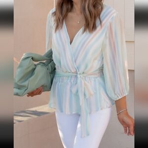 Saint& Hearts Pastel Stripes Peplum Top NWOT